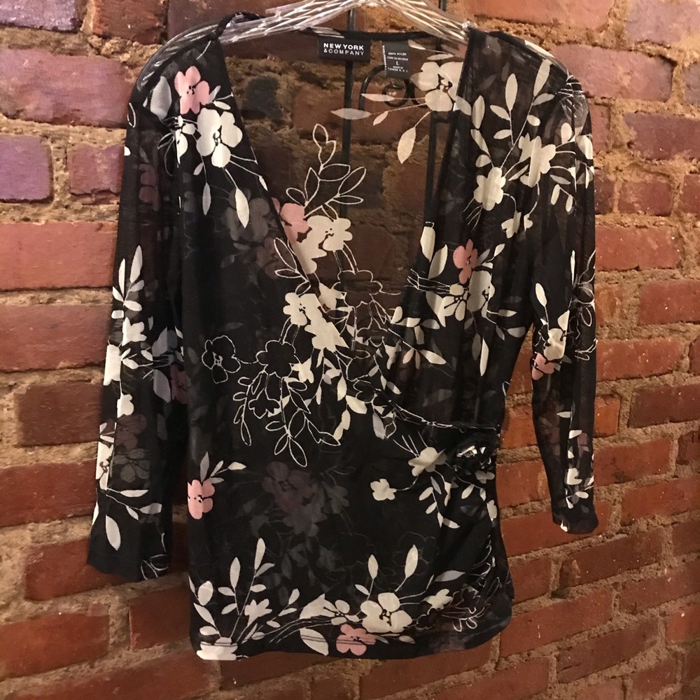 Flower light weight wrap front blouse